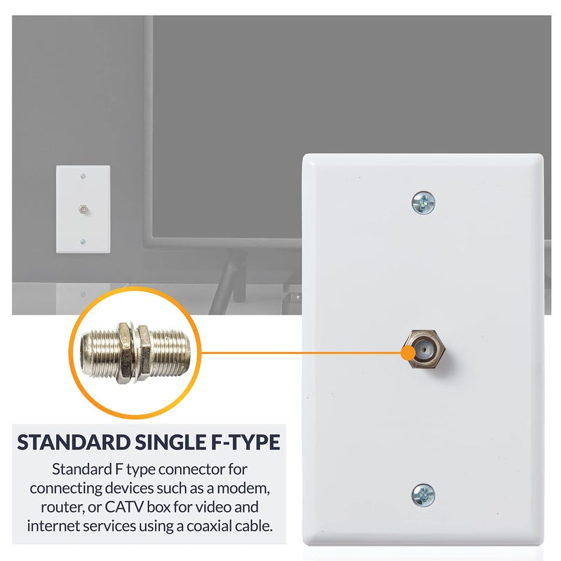 Newhouse Hardware 2.75 x 2.75 x 4.5 in. 1-Port TV Cable Wall Plate with F-Connector for Coaxial Cable, 5-Pack TVP-WH-01, Outlet Cover Wall Plate with Coax Cable Connector, Jack Plate for DIY or Refits - Image 5