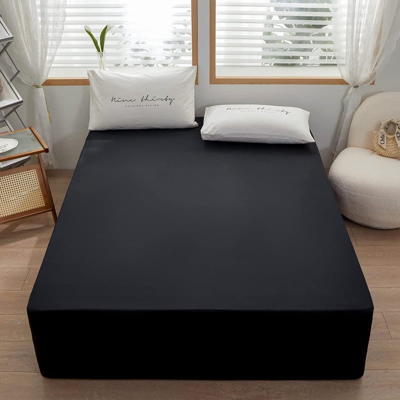 rushrushlulu Bedding King Size Fitted Sheet Only-King Size Deep Pocket Bottom Fitted Sheet Fits 15inches Bed Matress Sheet Soft and Microfiber Easy Care-Black - Image 2