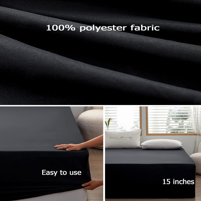 rushrushlulu Bedding King Size Fitted Sheet Only-King Size Deep Pocket Bottom Fitted Sheet Fits 15inches Bed Matress Sheet Soft and Microfiber Easy Care-Black - Image 3