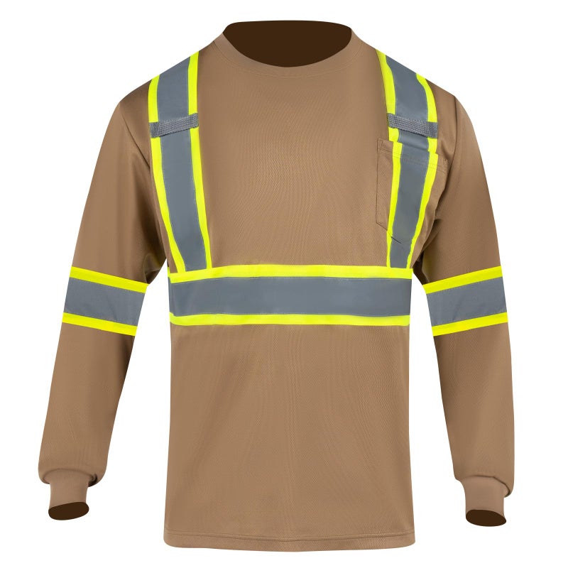 FONIRRA Long Sleeve Safety T Shirt Reflective High Visibility Construction Work Shirts ANSI Class 3 for Men(Khaki,XL) - Image 2