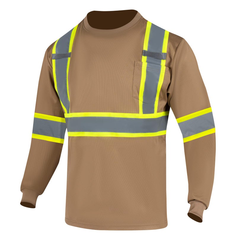 FONIRRA Long Sleeve Safety T Shirt Reflective High Visibility Construction Work Shirts ANSI Class 3 for Men(Khaki,XL) - Image 3