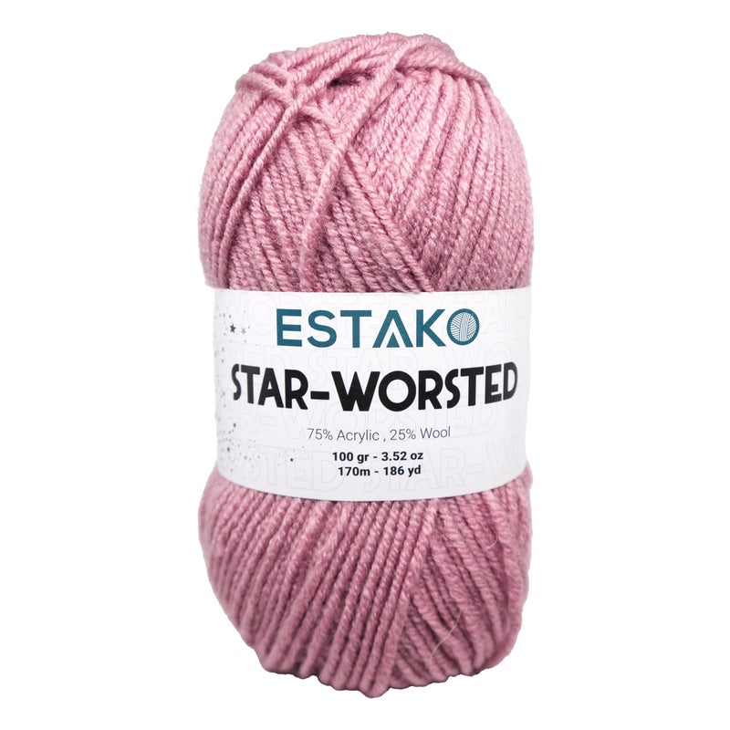 Estako Star-Worsted Yarn - 75% Acrylic 25% Wool - Soft Medium Weight #4-100g (3.52oz) - 170m (186yds) - Crochet & Knitting Yarn (43142 - Rose) - Image 1