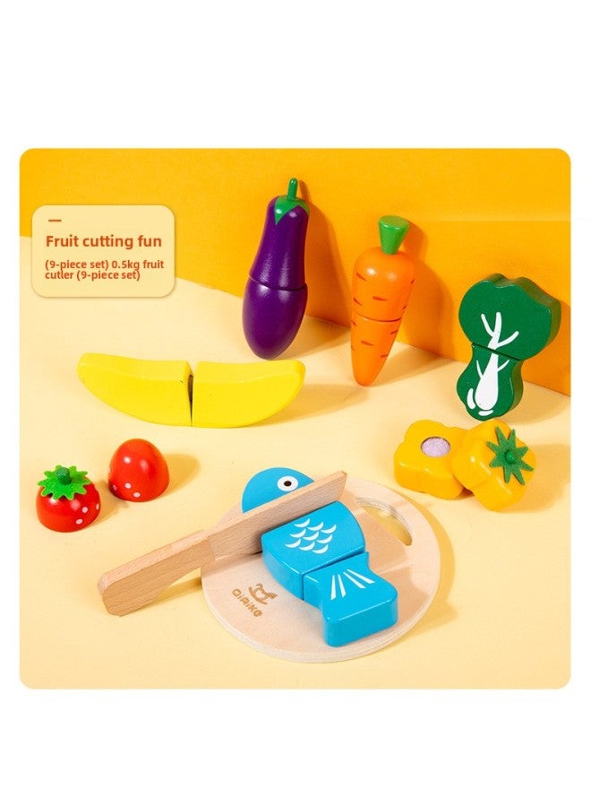 Wooden Children's Educational Fruit And Vegetable Cutting Music Magnetic Velcro Solid Wood Cutting Simulation Play-house Toys-Color:9-piece Color Boxed Fruits And Vegetables 0.5kg - Image 1