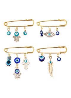 Evil Eye Pin, 4Pcs Evil Eye Pin Good Luck, Unique Design High Durability Premium Material Brooch, Blue Eye Pendants Golden Pin Tiny Lapel Pin Brooches Jewelry for Unisex