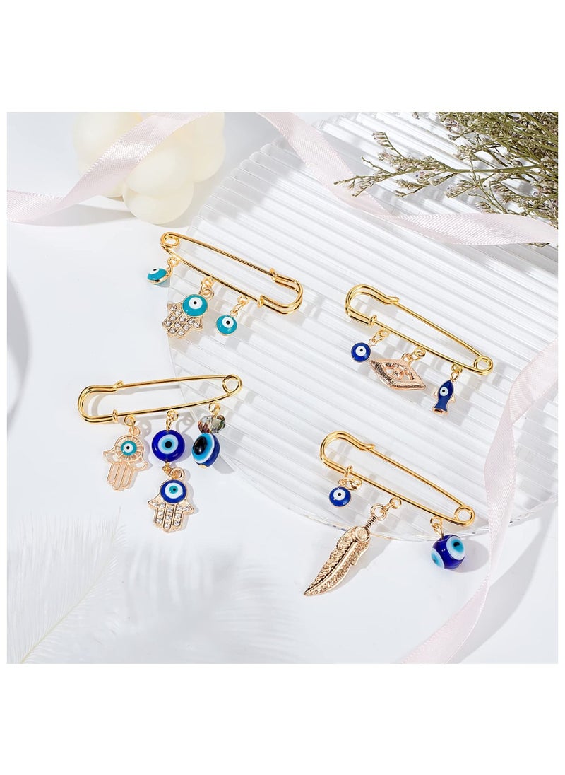 KASTWAVE - Evil Eye Pin, 4Pcs Evil Eye Pin Good Luck, Unique Design High Durability Premium Material Brooch, Blue Eye Pendants Golden Pin Tiny Lapel Pin Brooches Jewelry for Unisex - Image 1