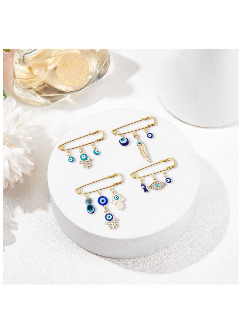 KASTWAVE - Evil Eye Pin, 4Pcs Evil Eye Pin Good Luck, Unique Design High Durability Premium Material Brooch, Blue Eye Pendants Golden Pin Tiny Lapel Pin Brooches Jewelry for Unisex - Image 1