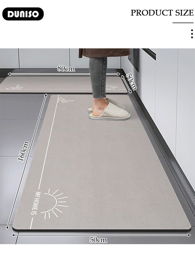 DUNISO Diatom Mud Bath Mat Set Bathroom Kitchen Rug Mat Extra Soft and Absorbent Bath Rugs Non-Slip Quick Drying Floor Bath Tub Mat for Bathroom Floor Tub and Shower 50*80CM+50*160CM - Image 2