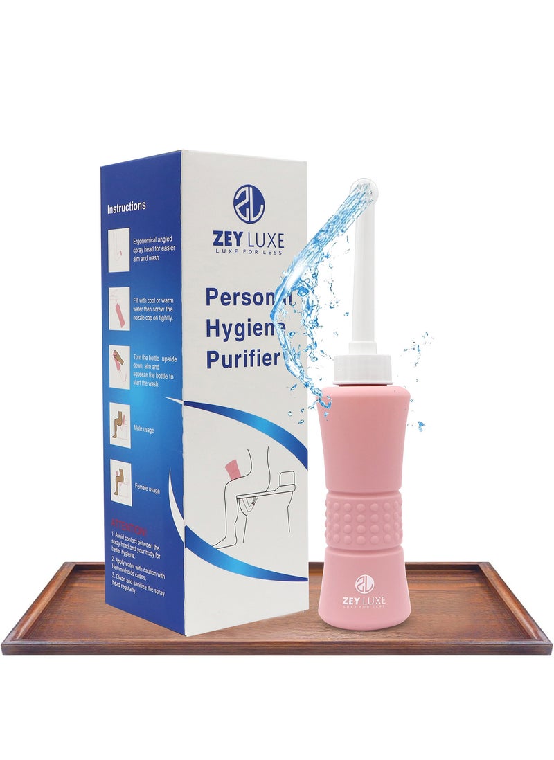 ZEY LUXE ZEY LUXE Portable Bottle 500ml - Bidet with Waterproof Pouch and Cap PP + TPR - Leak Proof & Scratch Resistant - Perineal Clean for Postpartum Hemorrhoids Healing - Maternity Kit Essentials - Pink  - Image 1