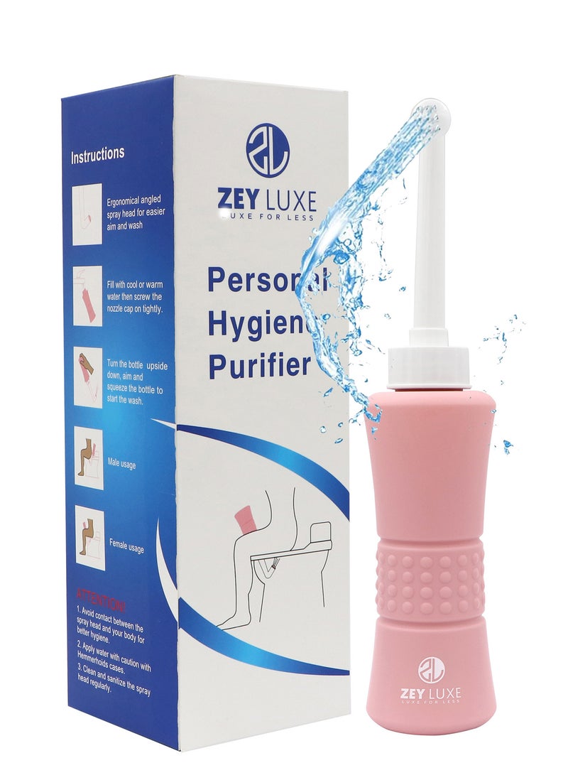 ZEY LUXE ZEY LUXE Portable Bottle 500ml - Bidet with Waterproof Pouch and Cap PP + TPR - Leak Proof & Scratch Resistant - Perineal Clean for Postpartum Hemorrhoids Healing - Maternity Kit Essentials - Pink  - Image 5