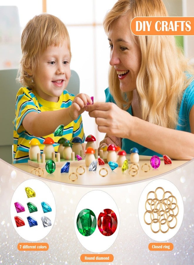 Chalyna 60 Pcs Acrylic Diamond Gem Jewelry Alloy Gold Round Ring Set Hedgehog Chaos Emerald Power Halloween Party Favor Pirate Treasure Hunting Cake Decor with Gift Bag for Birthday (Fresh Style) - Image 4