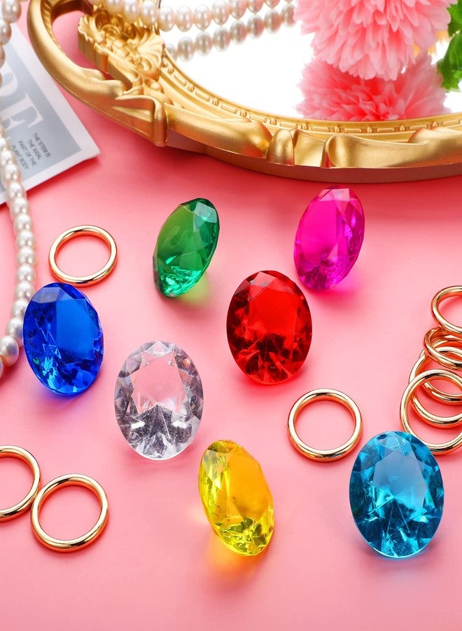 Chalyna 60 Pcs Acrylic Diamond Gem Jewelry Alloy Gold Round Ring Set Hedgehog Chaos Emerald Power Halloween Party Favor Pirate Treasure Hunting Cake Decor with Gift Bag for Birthday (Fresh Style) - Image 3
