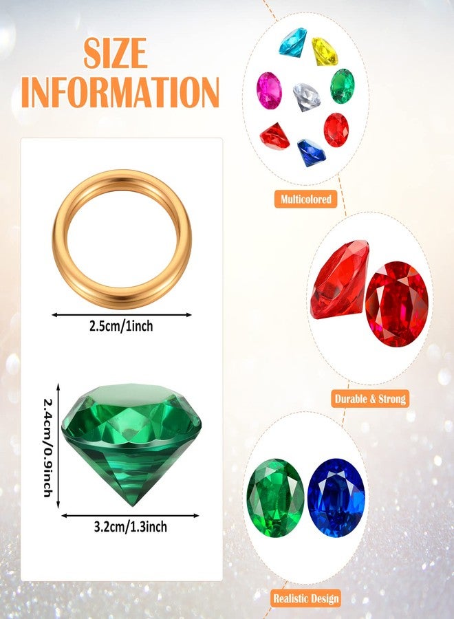 Chalyna 60 Pcs Acrylic Diamond Gem Jewelry Alloy Gold Round Ring Set Hedgehog Chaos Emerald Power Halloween Party Favor Pirate Treasure Hunting Cake Decor with Gift Bag for Birthday (Fresh Style) - Image 2