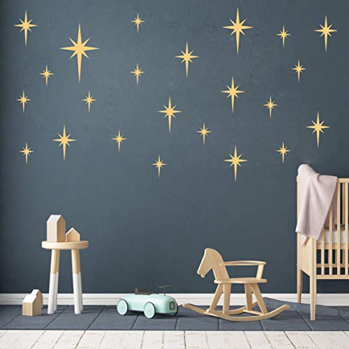 GESTYZ Retro Star Vinyl Wall Decals Starbursts Wall Stickers for Nursery Kids Room Wall Decals Unique Wall Decals for Baby Girls Boys Bedroom Nursery Decor(Y10) (Matte Gold) - Image 3