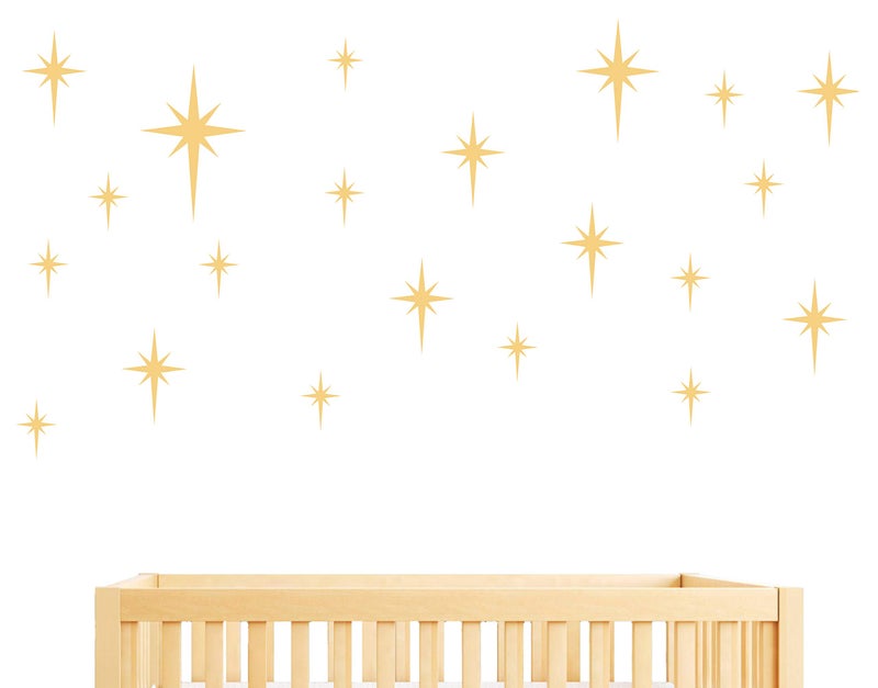 GESTYZ Retro Star Vinyl Wall Decals Starbursts Wall Stickers for Nursery Kids Room Wall Decals Unique Wall Decals for Baby Girls Boys Bedroom Nursery Decor(Y10) (Matte Gold) - Image 4