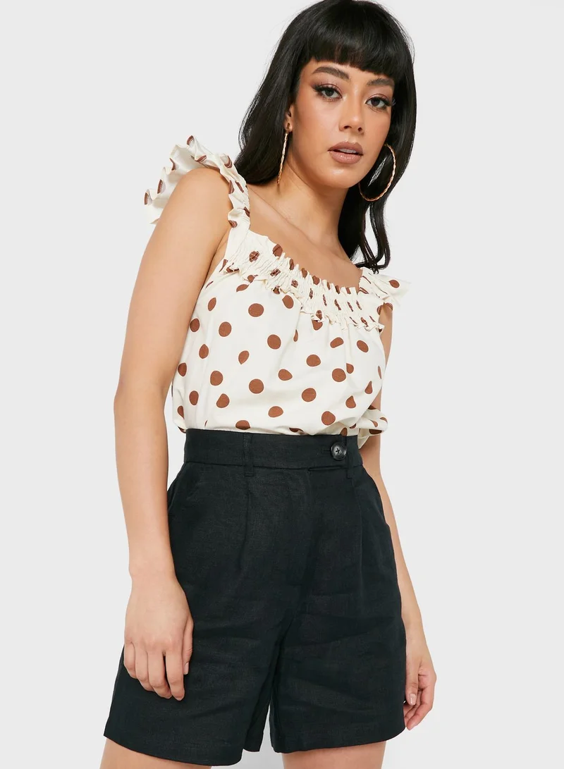 ALIGNE Broad Neck Ruffle Detail Crop Top