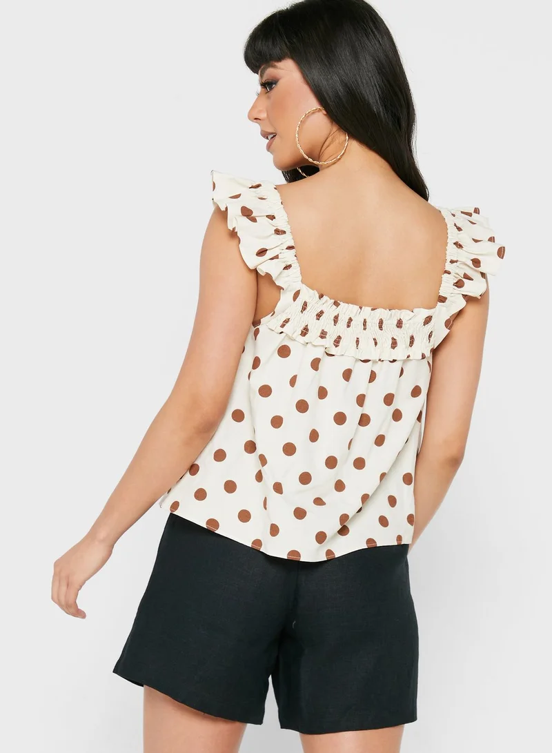 ALIGNE Broad Neck Ruffle Detail Crop Top