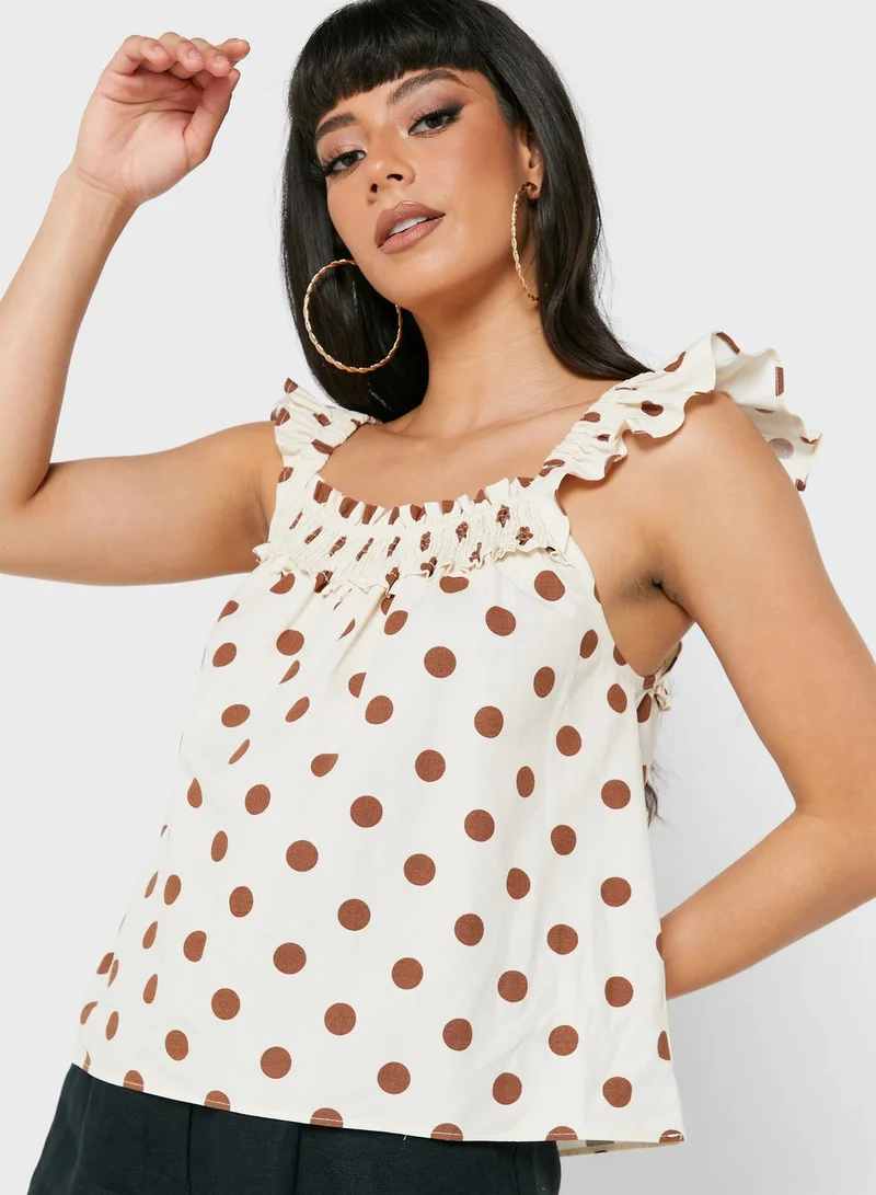 ALIGNE Broad Neck Ruffle Detail Crop Top
