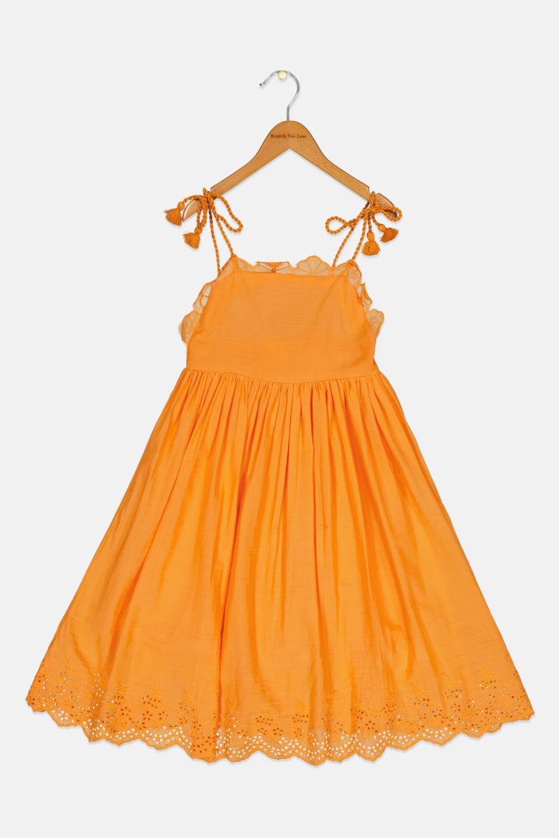 MISS Kids Girl Plain Casual Dress, Orange - Image 1