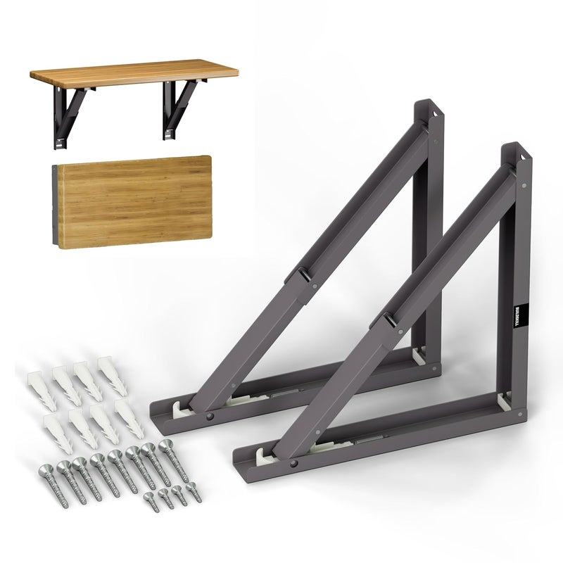 BUILDSKILL 16" Folding Shelf Bracket, 1.2mm Heavy-Duty Folding Table Bracket, Corrosion Resistant & Space-Saving Design, Brackets for Wall Shelves & Workstations, Home & Office Use (DAGrey) (Set of 2) - Image 1