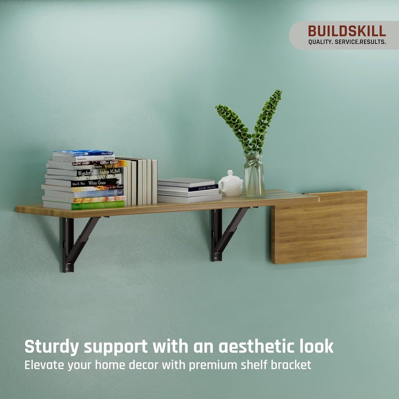 BUILDSKILL 16" Folding Shelf Bracket, 1.2mm Heavy-Duty Folding Table Bracket, Corrosion Resistant & Space-Saving Design, Brackets for Wall Shelves & Workstations, Home & Office Use (DAGrey) (Set of 2) - Image 2