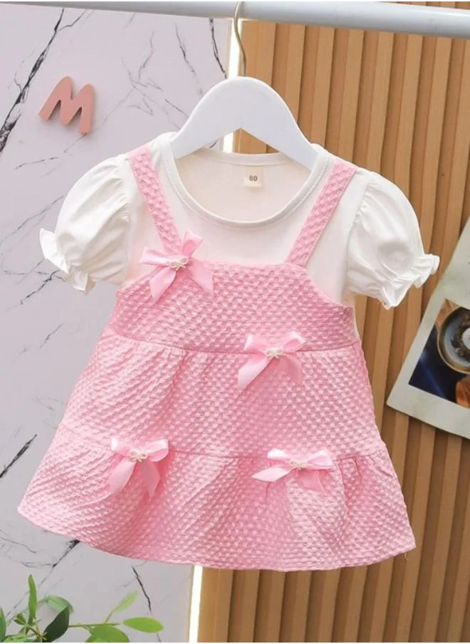 YUNIQEE Pink A-Line Crew Neck Printed Dress