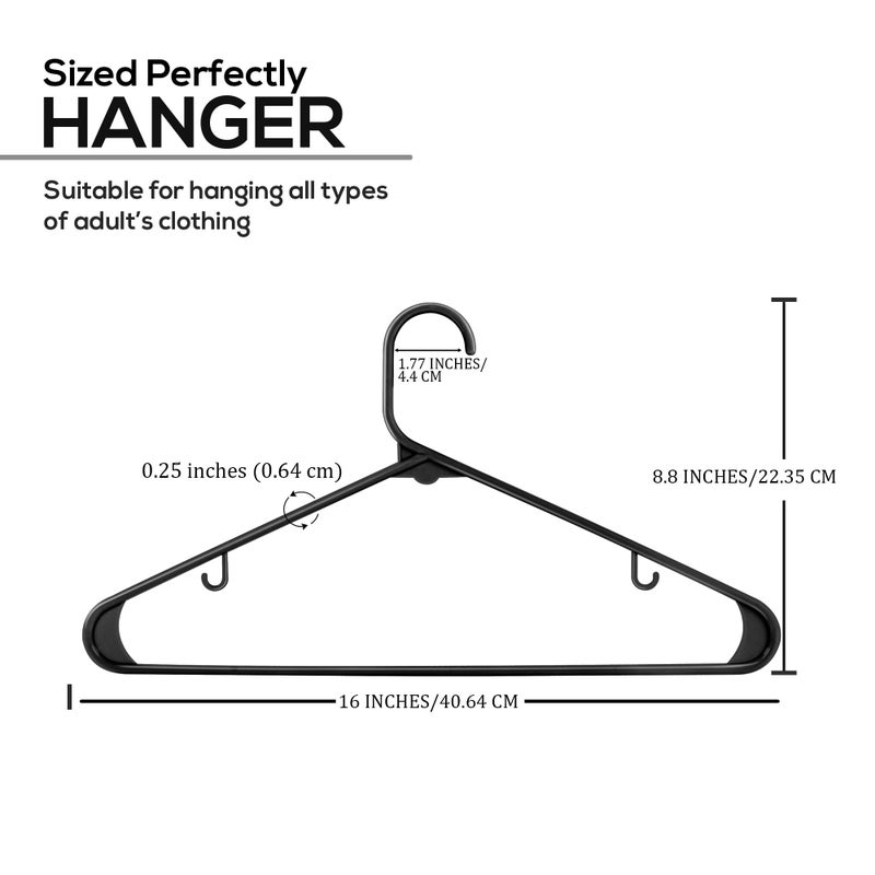 Utopia Home Plastic Hangers 20 Pack - Space Saving Clothes Hanger - Durable & Strong Closet Organizers and Storage with Built-in Strap Hooks - Essential for Shirts, Pants, Skirts & Coats (Black) - Image 2