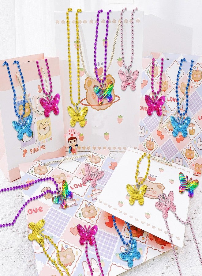 CiciBear 15 Pack Double-Deck Butterfly Sequin Necklace Party Favors with Mardi Gras Beads for Butterfly Theme Party Decor,Girls Birthday Baby Shower Wedding Return Gifts, 5 Colors - Image 3