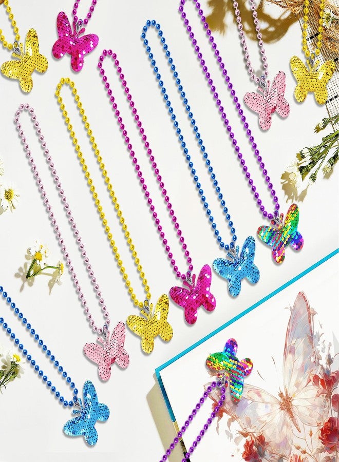 CiciBear 15 Pack Double-Deck Butterfly Sequin Necklace Party Favors with Mardi Gras Beads for Butterfly Theme Party Decor,Girls Birthday Baby Shower Wedding Return Gifts, 5 Colors - Image 5