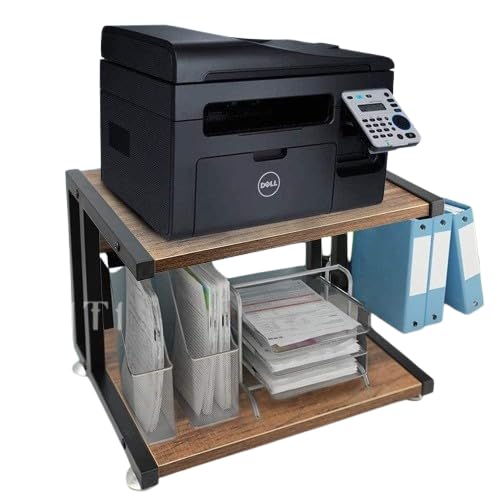 Priti Wood Printer Stand, Multipurpose Storage Shelf for Home, Office, Printer Desk, 2 Tier (Brown) - Image 1