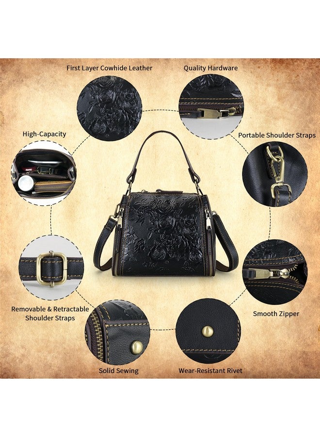 LETEULO Crossbody Bag for Women Leather Top Handle Tote Purses Vintage Satchels Handbag (Black) - Image 2