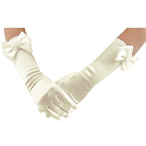 Deceny CB Long Gloves for Flower Girls & Princesses - Formal Wedding Gloves (Ivory) - Image 2
