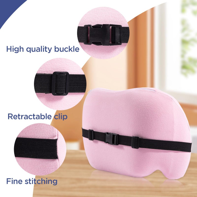 BYMECOST Lumbar Support Pillow for Office Chair, Car Lumbar Pillow Lower Back Pain Relief, Memory Foam Back Cushion with Adjustable Straps, Ergonomic Chair Back Pillow for Gaming Chair, Car, Bed (PINK) - Image 3