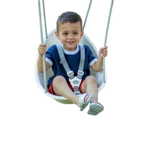 Swurfer Coconut Toddler Swing Comfy Baby Outdoor 3 Point Adjustable Safety Harness Secure Safe Quick Locking System BlisterFree Rope Easy Installation Ages 9 Months and Up Ivo White - Image 1
