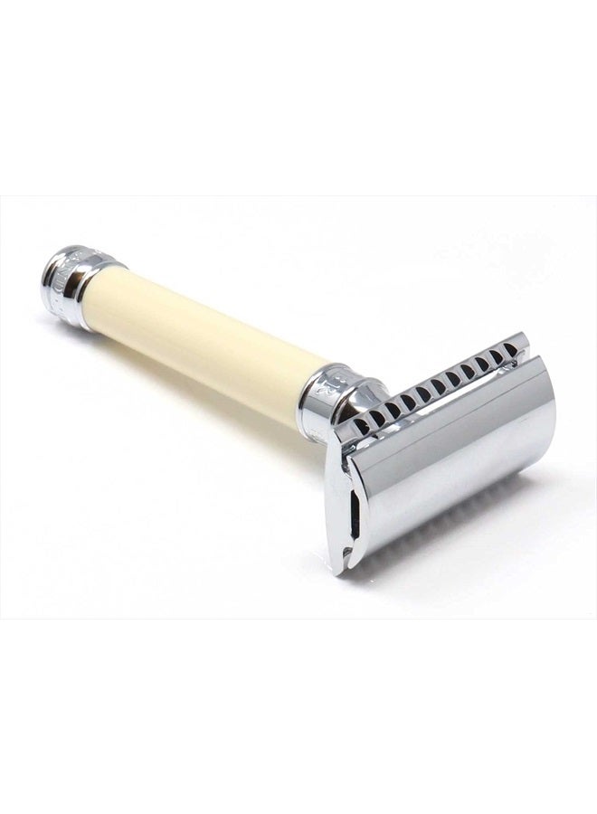 Edwin Jagger DE87 ماكينة حلاقة أمان من الستانلس ستيل (مشط مغلق) مزيفة من العاج - Image 4