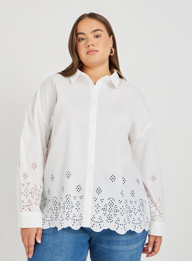 Styli Styli Plus Size Scalloped Hem Spread Collar Shirt  - Image 1