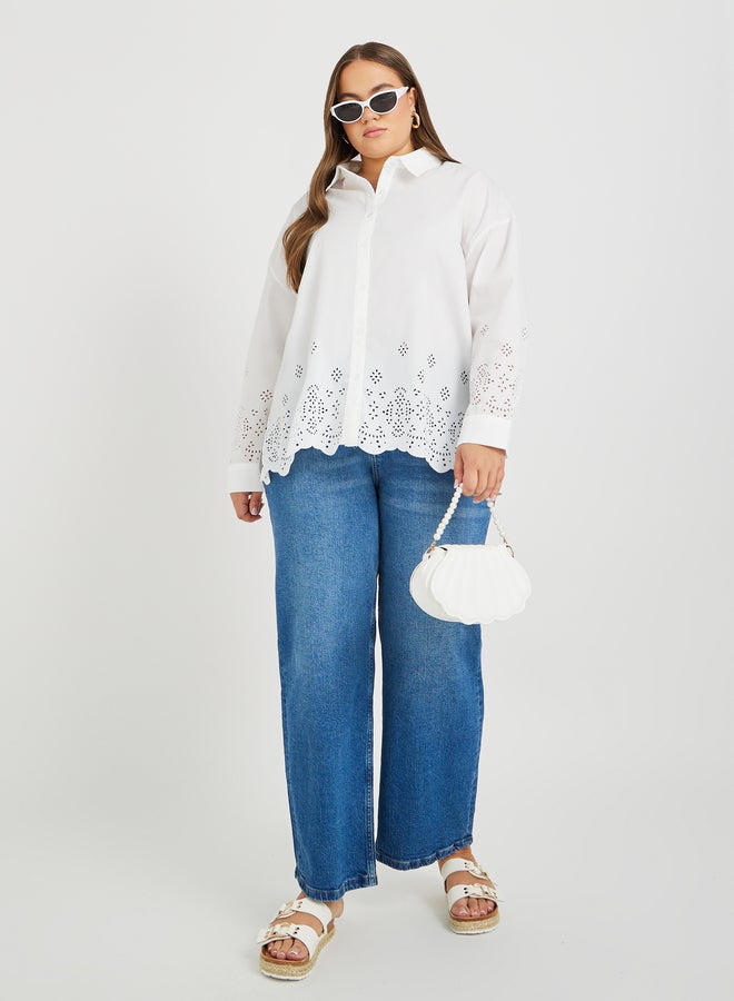 Styli Styli Plus Size Scalloped Hem Spread Collar Shirt  - Image 2