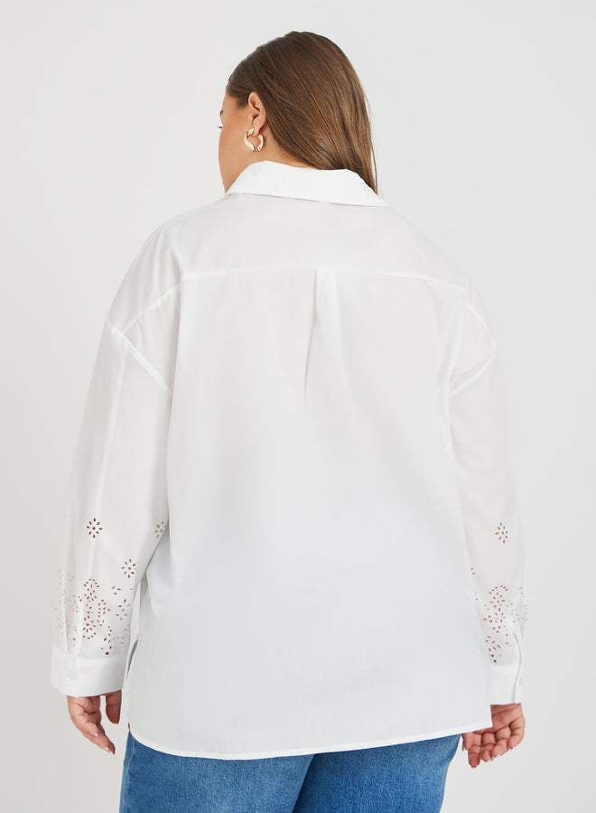 Styli Styli Plus Size Scalloped Hem Spread Collar Shirt  - Image 4