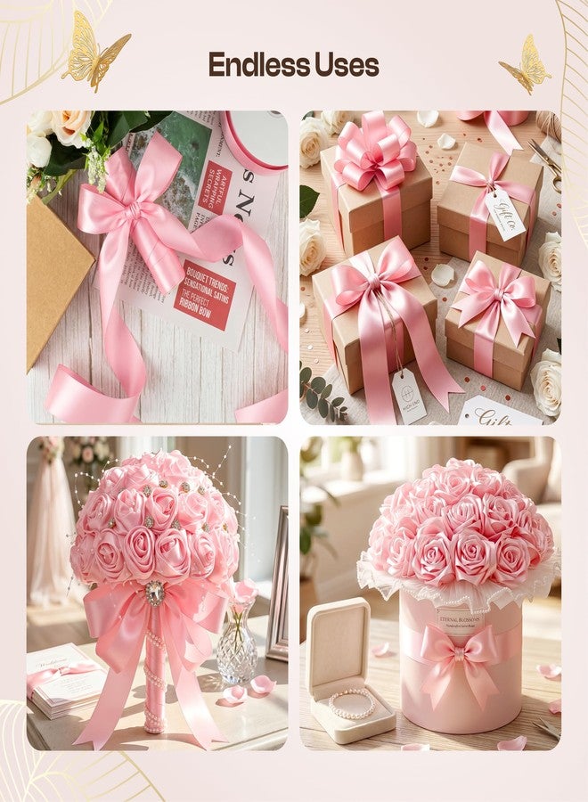 Caydo Pink Ribbon Rose Bouquet for 2026 Graduation Gifts, 91PCS Ribbon Flower Making Kit with Floral Stem Wire, Wrapping Paper, Glue Stick, 3D Butterfly & Diamond Pins - Image 3