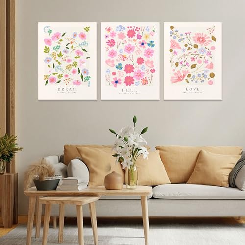 Djmwtb Floral Wall Art Flower Market Prints Flower Pictures Wall Decor Set of 3 Aesthetic Canvas Paintings Pastel Posters Colorful Artwork for Bedroom Bathroom 16x24in Framed - Image 3