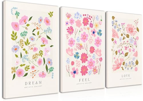 Djmwtb Floral Wall Art Flower Market Prints Flower Pictures Wall Decor Set of 3 Aesthetic Canvas Paintings Pastel Posters Colorful Artwork for Bedroom Bathroom 16x24in Framed - Image 1