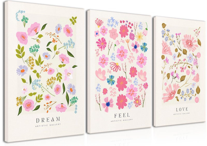 Djmwtb Floral Wall Art Flower Market Prints Flower Pictures Wall Decor Set of 3 Aesthetic Canvas Paintings Pastel Posters Colorful Artwork for Bedroom Bathroom 16x24in Framed - Image 2