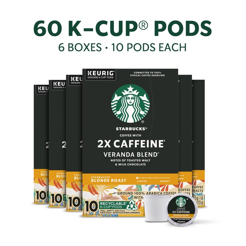 Starbucks K-Cup Coffee Pods, Starbucks Blonde Roast With 2X Caffeine, Hot or Iced Coffee, Veranda Blend, 60 Keurig Pods - Image 2