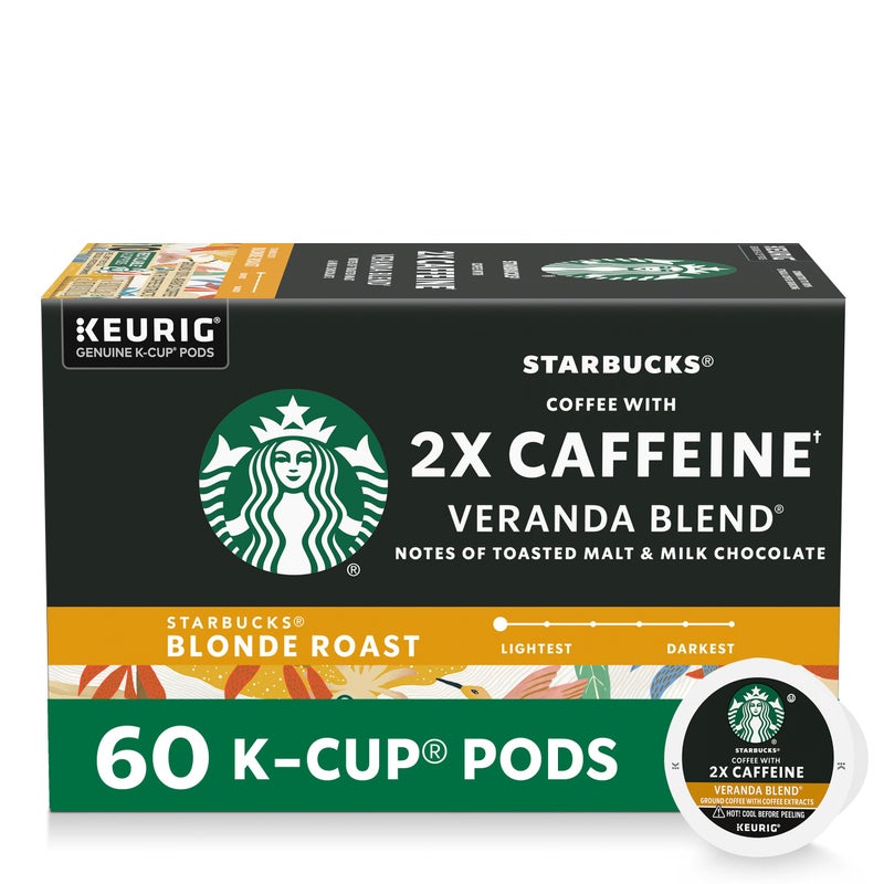 Starbucks K-Cup Coffee Pods, Starbucks Blonde Roast With 2X Caffeine, Hot or Iced Coffee, Veranda Blend, 60 Keurig Pods - Image 1