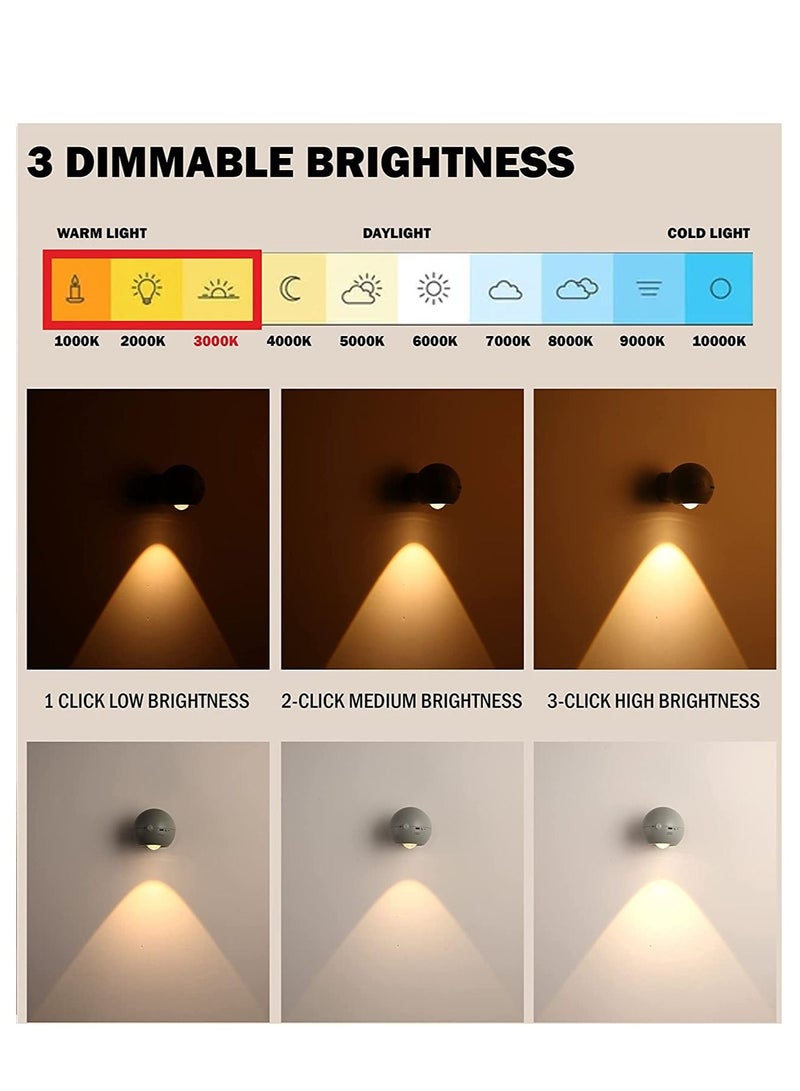 NIBEMINENT Night Light Motion Sensor Led Wall Sconce Portable Lamps with Battery Operated 3 Brightness 360° Magnetic Ball USB Charging for Living Room Bedroom Hallway Home Decor - Image 5