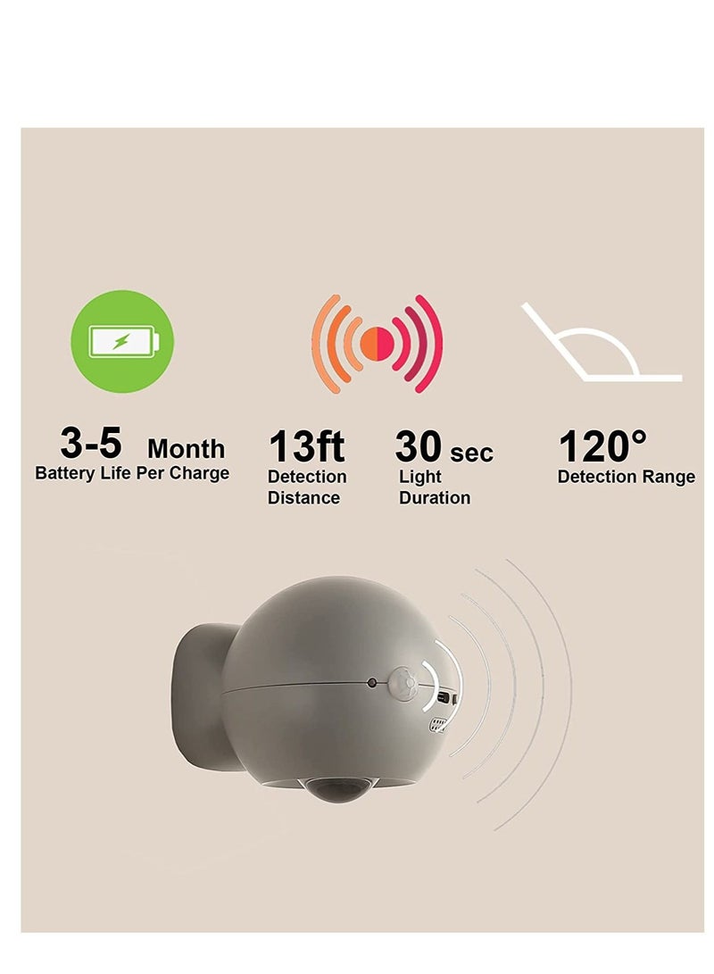 NIBEMINENT Night Light Motion Sensor Led Wall Sconce Portable Lamps with Battery Operated 3 Brightness 360° Magnetic Ball USB Charging for Living Room Bedroom Hallway Home Decor - Image 2