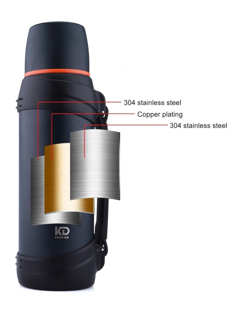 ميكسد قارورة كبيرة - زجاجة عازلة من الفولاذ المقاوم للصدأ بسعة 2.5 لتر للسفر مع كوب خالٍ من مادة BPA زجاجة ترمومتر كبيرة الحجم معزولة بالتفريغ مع مقبض وحزام للمشروبات الساخنة والباردة - Image 2