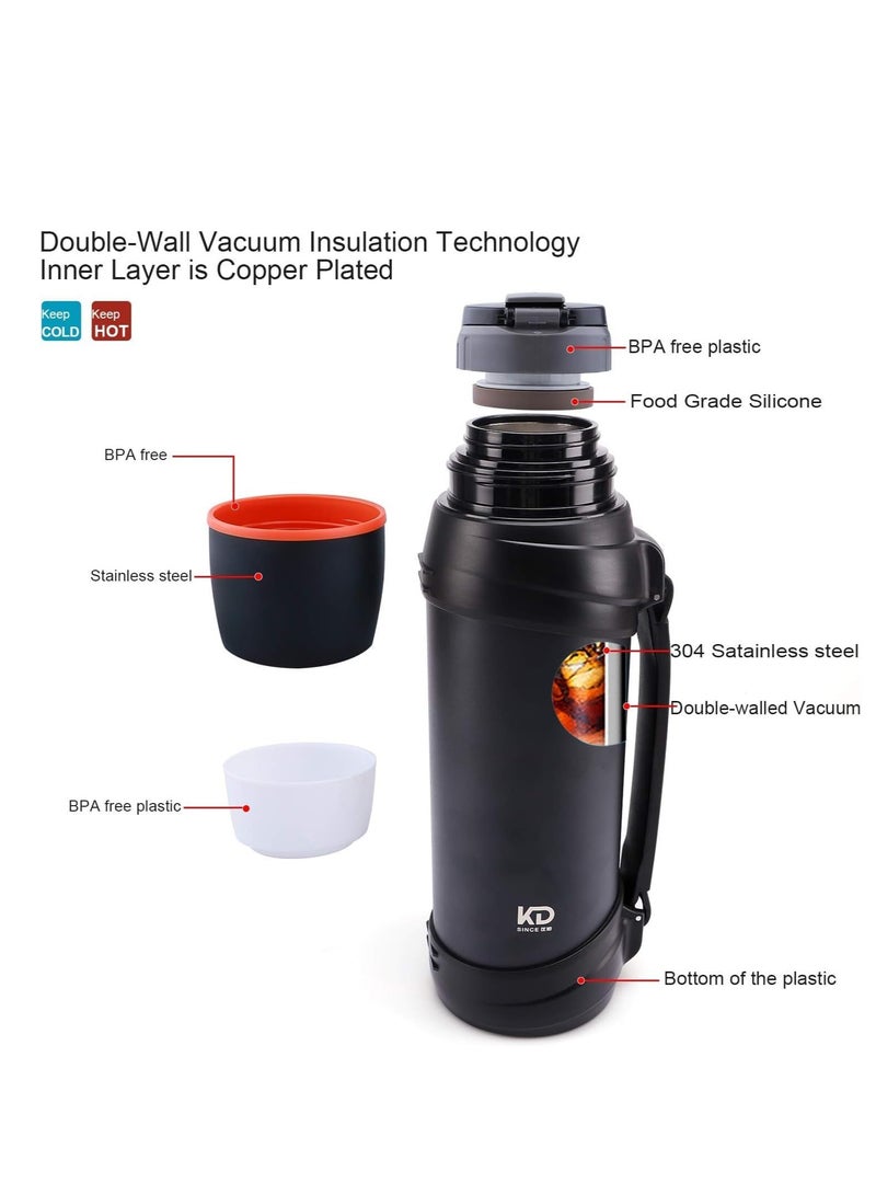 ميكسد قارورة كبيرة - زجاجة عازلة من الفولاذ المقاوم للصدأ بسعة 2.5 لتر للسفر مع كوب خالٍ من مادة BPA زجاجة ترمومتر كبيرة الحجم معزولة بالتفريغ مع مقبض وحزام للمشروبات الساخنة والباردة - Image 4
