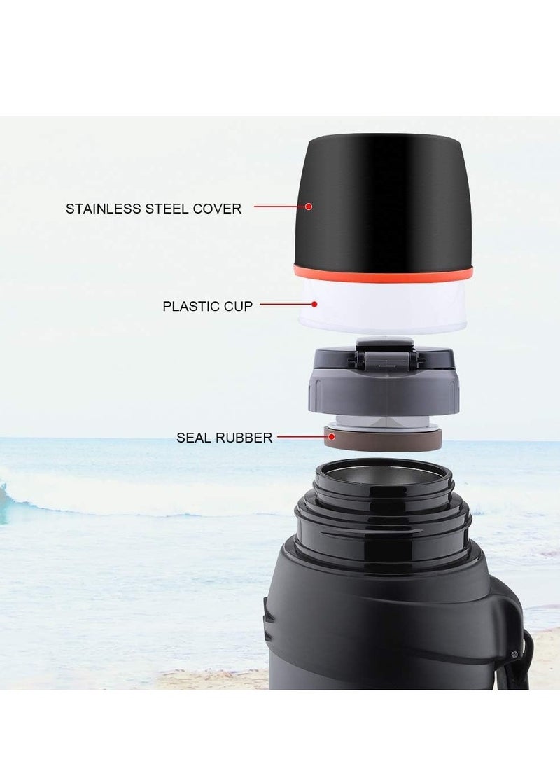 ميكسد قارورة كبيرة - زجاجة عازلة من الفولاذ المقاوم للصدأ بسعة 2.5 لتر للسفر مع كوب خالٍ من مادة BPA زجاجة ترمومتر كبيرة الحجم معزولة بالتفريغ مع مقبض وحزام للمشروبات الساخنة والباردة - Image 5