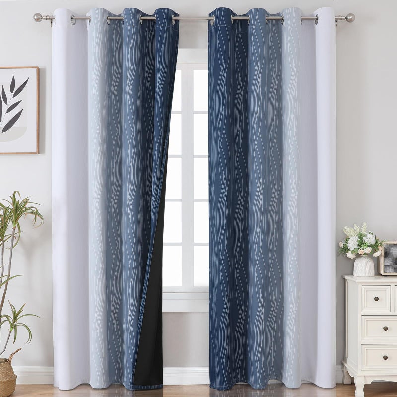 Estelar Textiler Blackout Curtains 90 Inches Long 2 Panels, Navy Blue and Greyish White Thermal Insulated Energy Saving Ombre Drapes for Bedroom,Light Blocking Grommet Curtains for Living Room,52Wx90L - Image 2