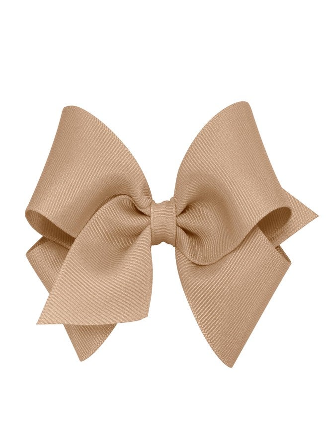 Wee Ones Girls' Plain Wrap Classic Grosgrain Hair Bows on a WeeStay No-Slip Hair Clip, Handmade, Small, Oatmeal - Image 1